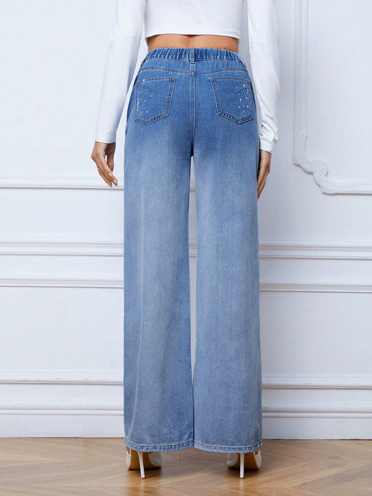 Jeans de talle alto de pierna ancha