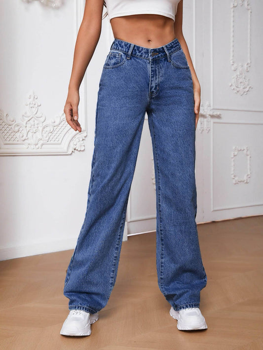 Jeans de pierna recta con bolsillo oblicuo
