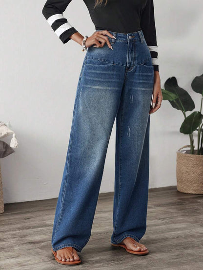Jeans de mezclilla sueltos, de pierna ancha, informales