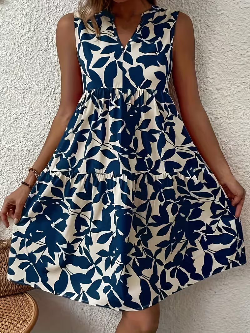Vestido Blanco con Estampados Azules