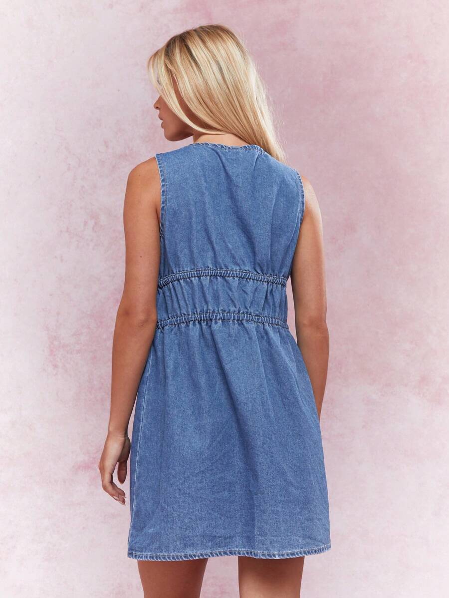 Vestido Jean Cuello Abierto detalle de Lazo