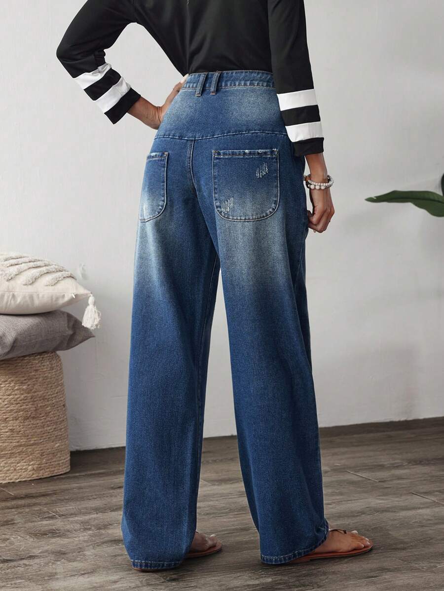 Jeans de mezclilla sueltos, de pierna ancha, informales