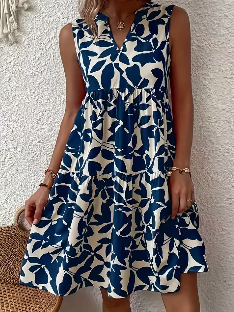 Vestido Blanco con Estampados Azules