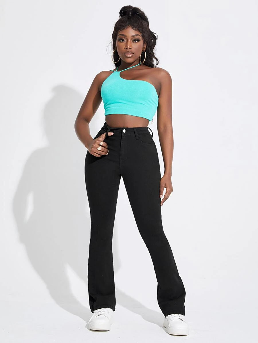 Jeans de pierna amplia con bolsillo oblicuo