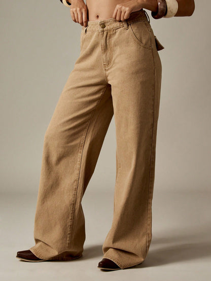 Jeans Beige bota ancha