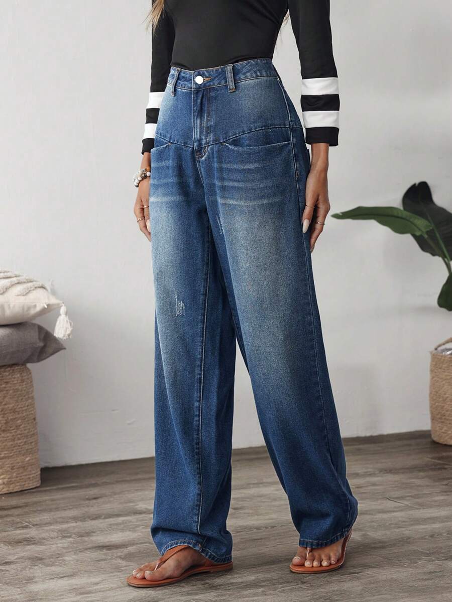 Jeans de mezclilla sueltos, de pierna ancha, informales