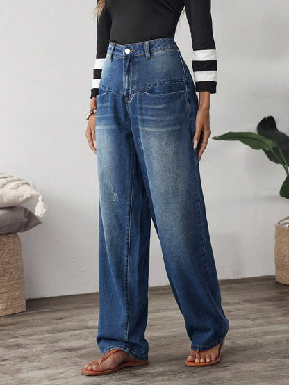 Jeans de mezclilla sueltos, de pierna ancha, informales