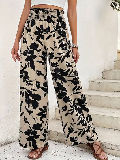 Pantalones de Cintura Alta Estampado Floral