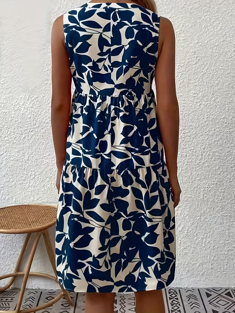 Vestido Blanco con Estampados Azules