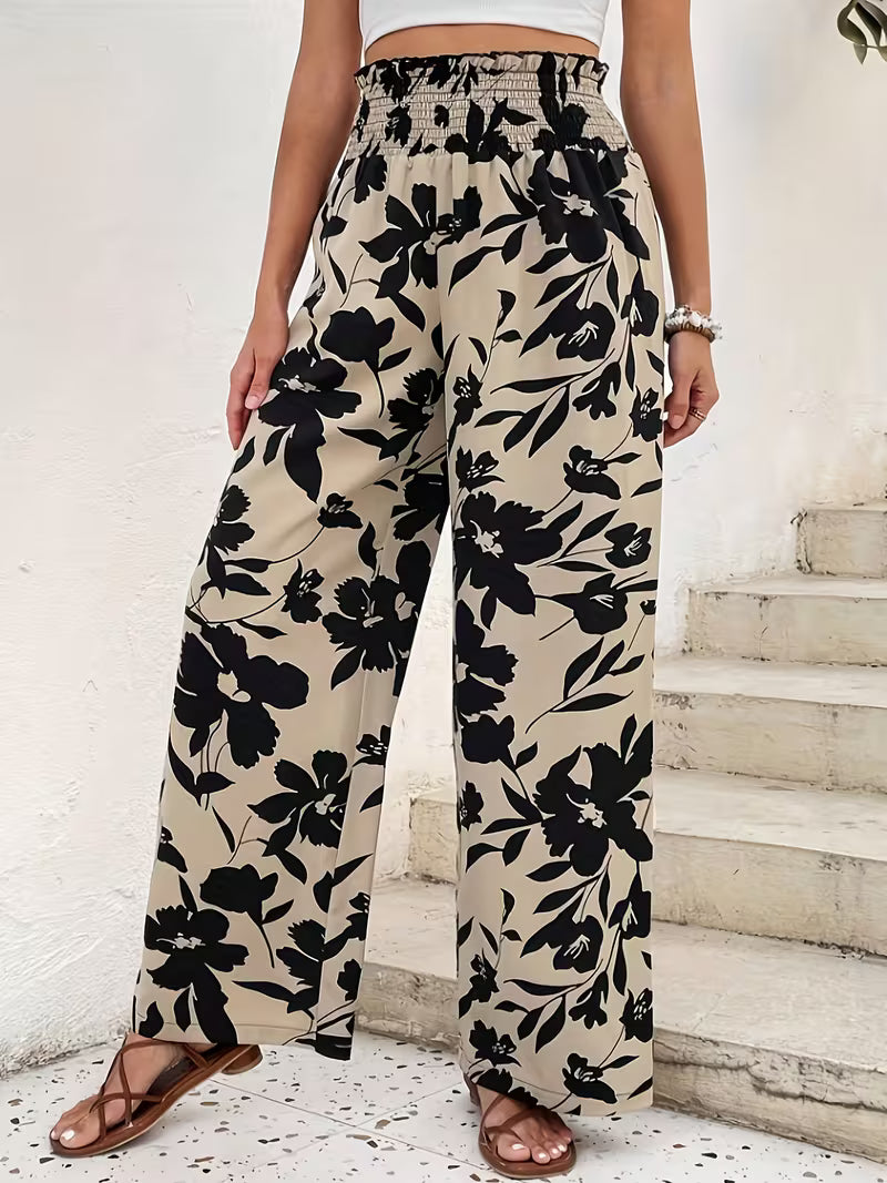 Pantalones de Cintura Alta Estampado Floral