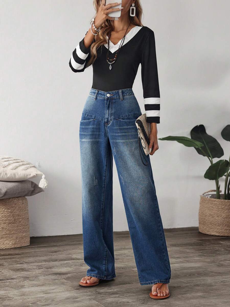 Jeans de mezclilla sueltos, de pierna ancha, informales