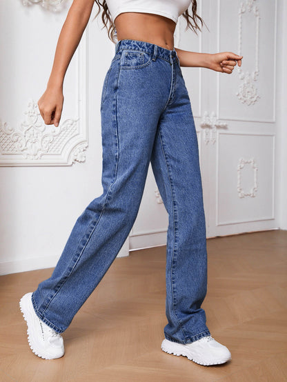 Jeans de pierna recta con bolsillo oblicuo