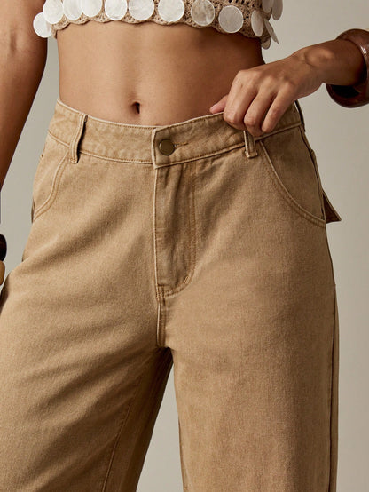 Jeans Beige bota ancha