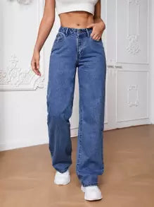 Jeans de pierna recta con bolsillo oblicuo