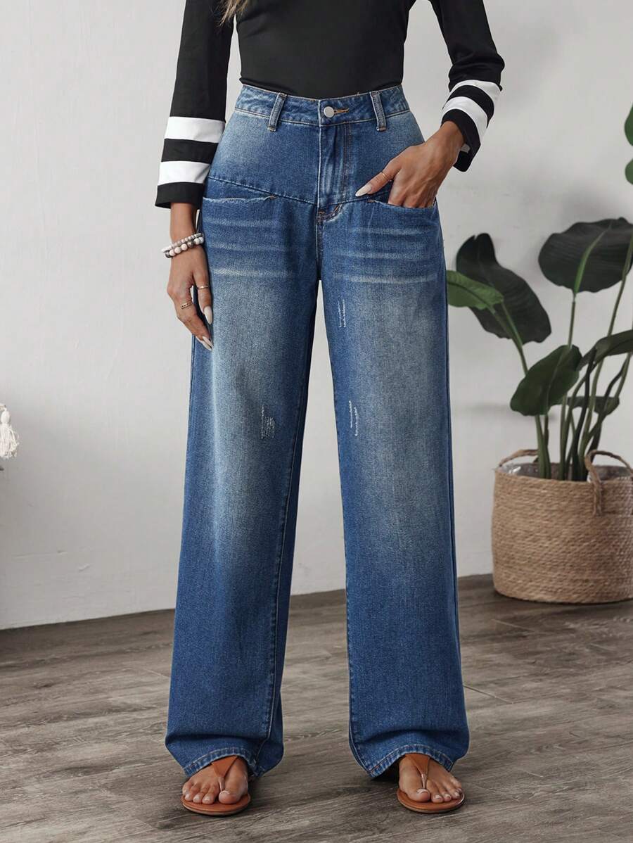 Jeans de mezclilla sueltos, de pierna ancha, informales