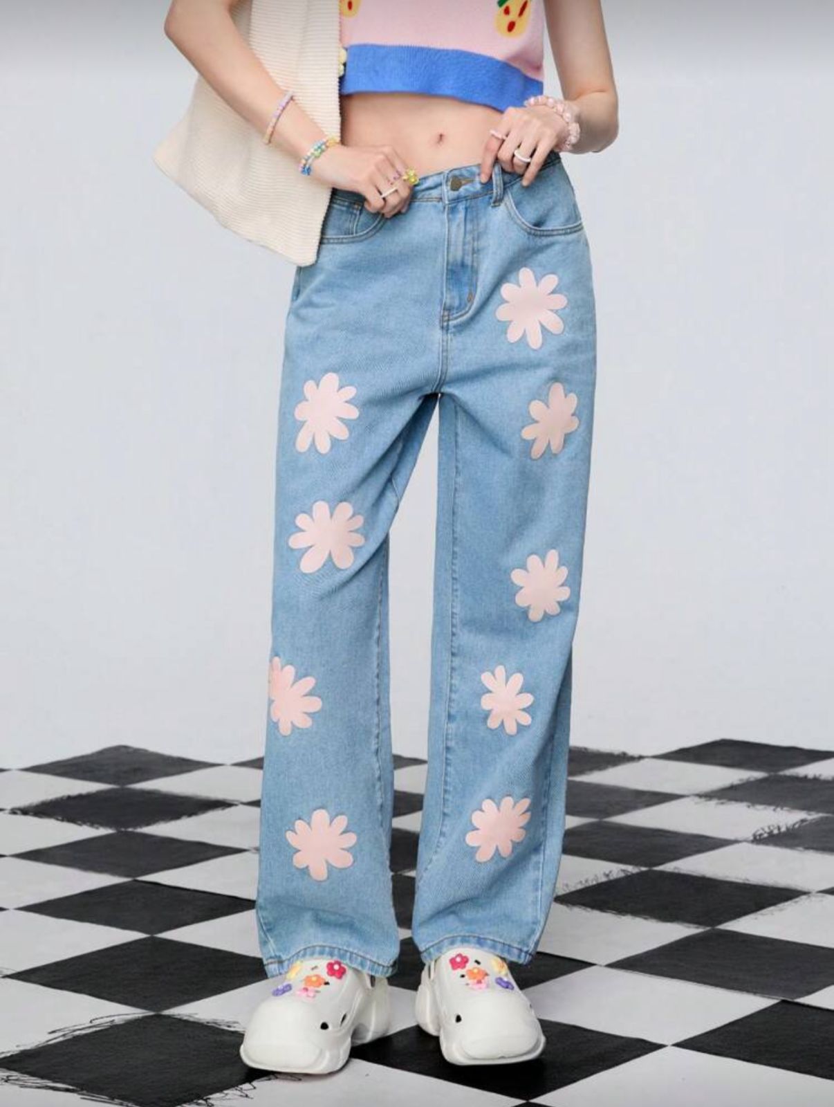 Jean bota ancha estampado flores