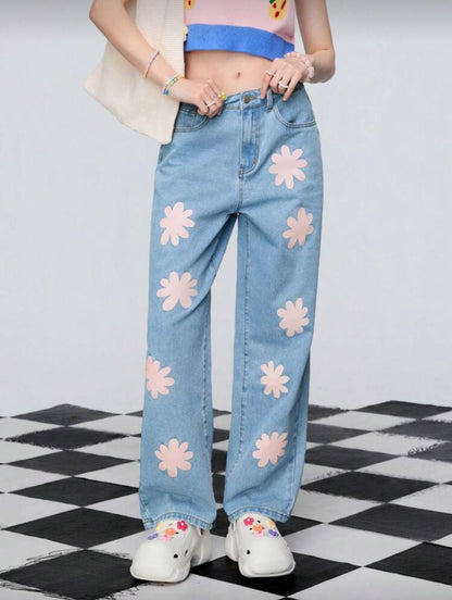 Jean bota ancha estampado flores